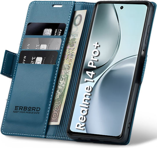 Erbord Glossy Wallet Piele artificială / Plastic Albastru (Realme 14 Pro+)