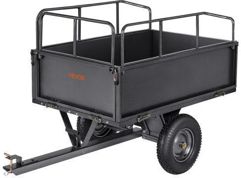 Vevor Garden Utility Trailer 17 Cubic Feet Capacity 272 kg ATV UTV Steel Transport Trailer 16" Tires Manual Pull or Foot Operated Heavy Duty Towable Lawn Tractor