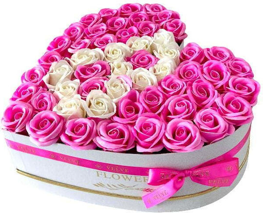 Custom Floral Arrangement Letter White Heart Box 55 Pink-White Soap Roses