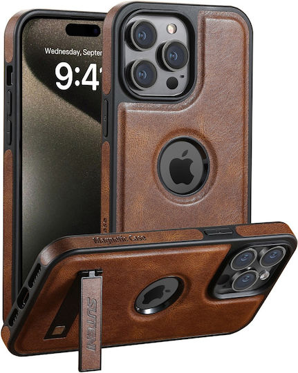 SUTENI Back Cover Piele / Piele artificială / Silicon Maro (iPhone 15 Pro)