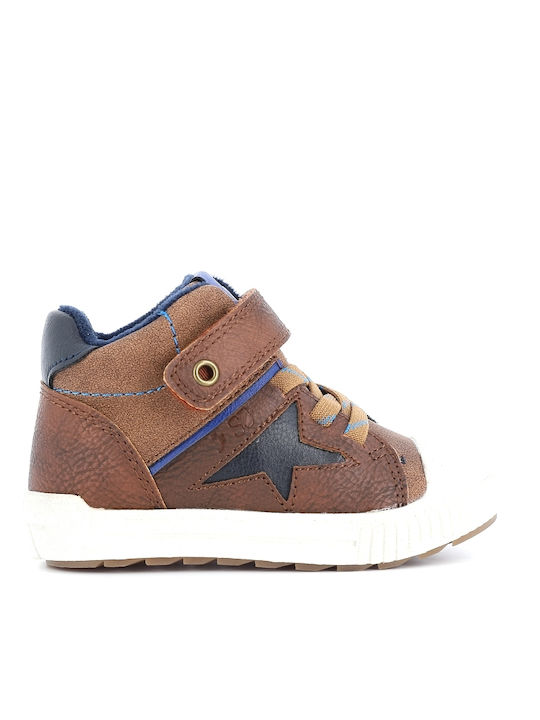 Παιδικά Sneakers High Ανατομικά με Σκρατς Καφέ