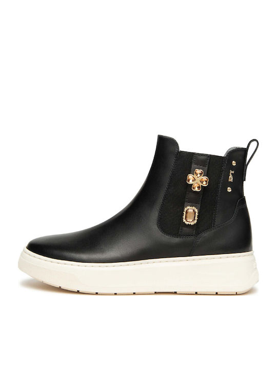 Leder Damen Chelsea Stiefeletten Schwarz