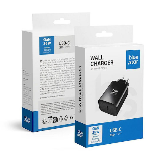 Blue Star Φορτιστής Χωρίς Καλώδιο με Θύρα USB-C 35W Power Delivery / Quick Charge 4.0 Μαύρος (TFB-TC-35WPD)