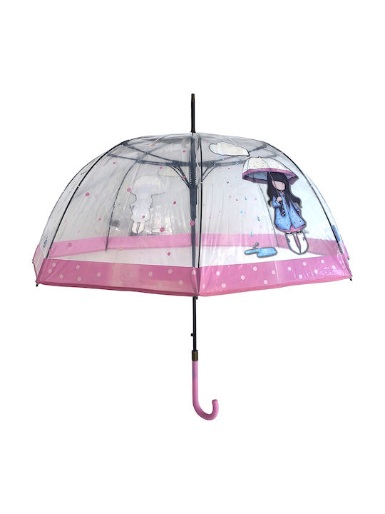 Kids Curved Handle Auto-Open Umbrella with Diameter 90cm Transparent