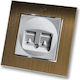 Telephone Socket Plasio Double Silver Matte Frame Gold Metallic Hseries Lineme 50-00119-5_50-00121-6