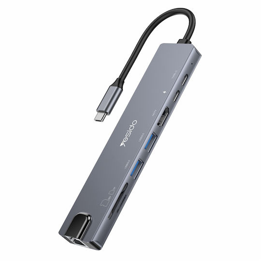 Yesido HB27 USB-C Docking Station mit HDMI 4K PD Ethernet Gray