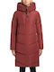 Women's Long Puffer Jacket Waterproof for Winter with Hood Red