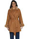 Wool Women's Biscuit Coat with Fur Details