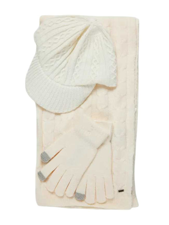 Set with Beanie Knitted in White color