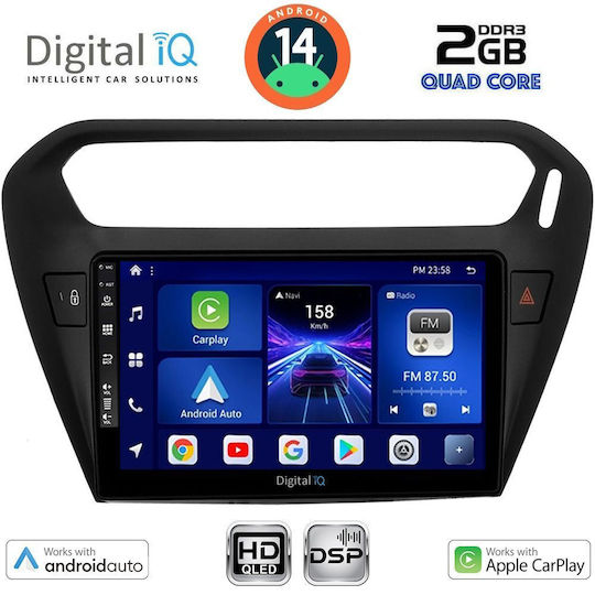 Digital IQ Car Audio System for Peugeot 301 Citroen C-Elysee 2013 (Bluetooth/USB/AUX/WiFi/GPS/Apple-Carplay/Android-Auto) with Touch Screen 9"