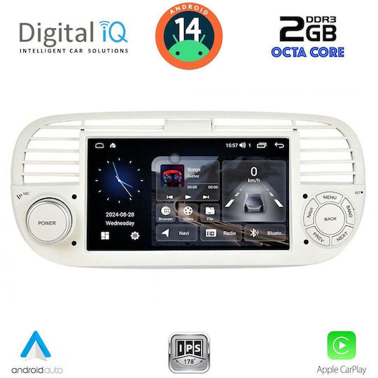 Digital IQ Car Audio System for Fiat 500 2007-2015 (Bluetooth/USB/AUX/WiFi/GPS/Apple-Carplay/Android-Auto) with Touch Screen 7"