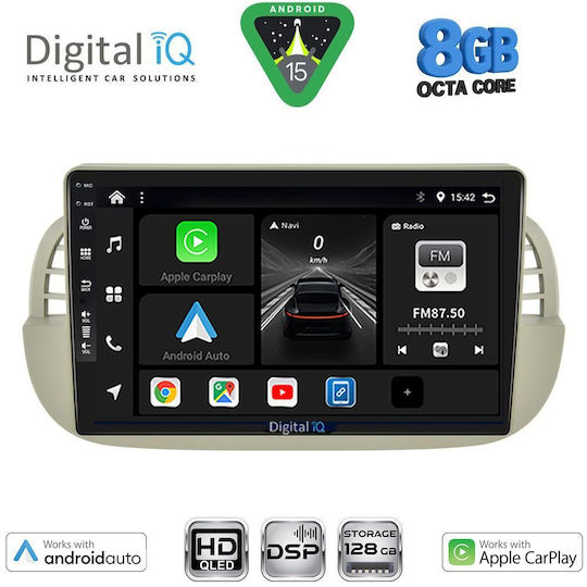Digital IQ Car Audio System for Fiat 500 2007-2015 (Bluetooth/USB/AUX/WiFi/GPS/Apple-Carplay/Android-Auto) with Touch Screen 9"