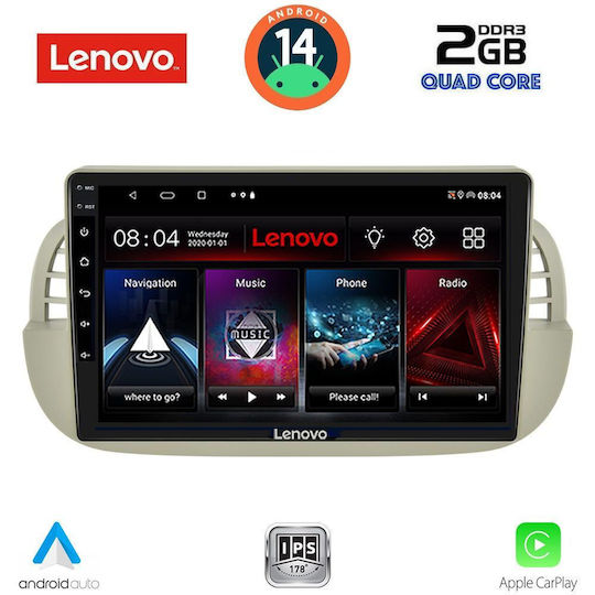 Lenovo Ηχοσύστημα Αυτοκινήτου για Fiat 500 2007-2015 (Bluetooth/USB/AUX/WiFi/GPS/Apple-Carplay/Android-Auto) με Οθόνη Αφής 9"