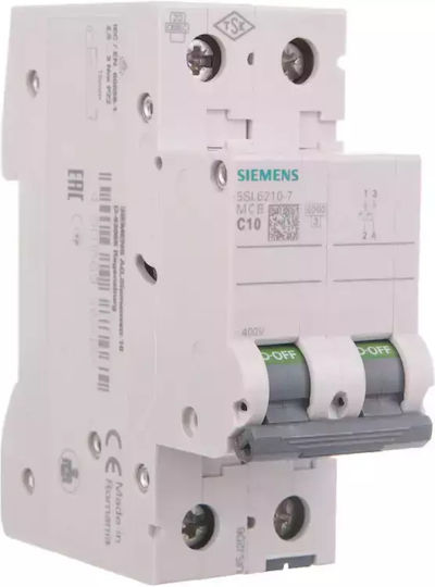 Superlock Автоматичен Прекъсвач 2P C 10A 6kA AC 5SL6210-7