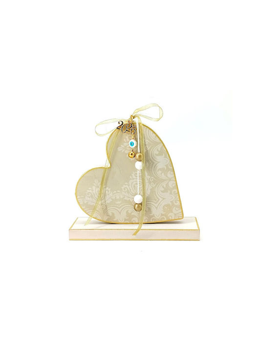 Korres Craft Handmade Hanging Lucky Charm Heart Gold made of Wood 13.5x14cm 1pcs