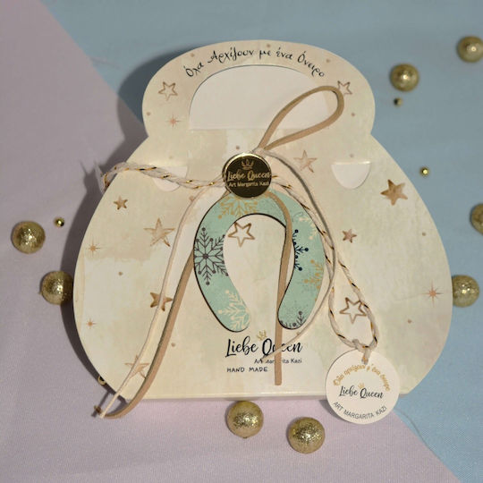LiebeQueen Handmade Hanging Lucky Charm Horseshoe Light Blue made of Wood 1pcs