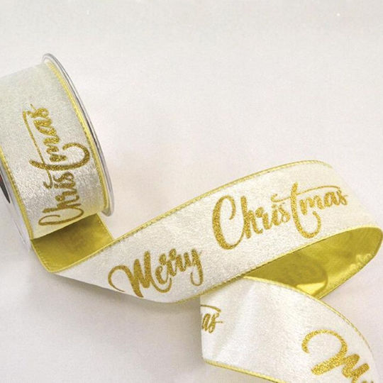 Velvet Ribbon Gold Back Merry Christmas White – Gold – 7.2cm X 4.5m 229.001.0333.02