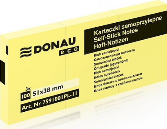 Donau Memo Pads in Cube 100 Sheets Yellow 3.8x5.1cm Set 3 Pieces