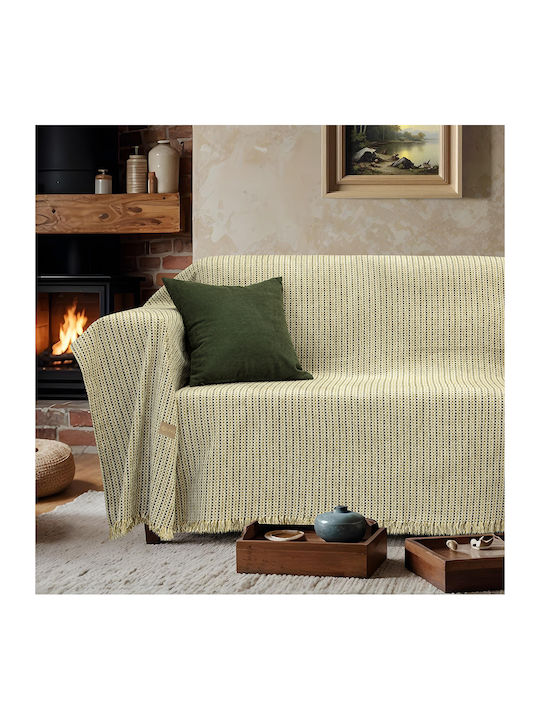 Lino Home Velora Three-Seater Sofa Throw Chenille 180x300cm Olive Green