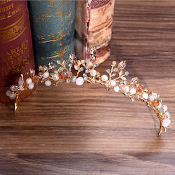 Unique Gold Coral Pink Crystal Beads Pearls Tiara Theodora Unique Gold Coral Pink Crystal Beads Pearls Tiara Theodora