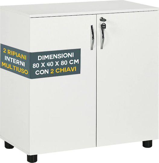 Office Storage Chipboard Cabinet with Lock White L80xW40xH80cm