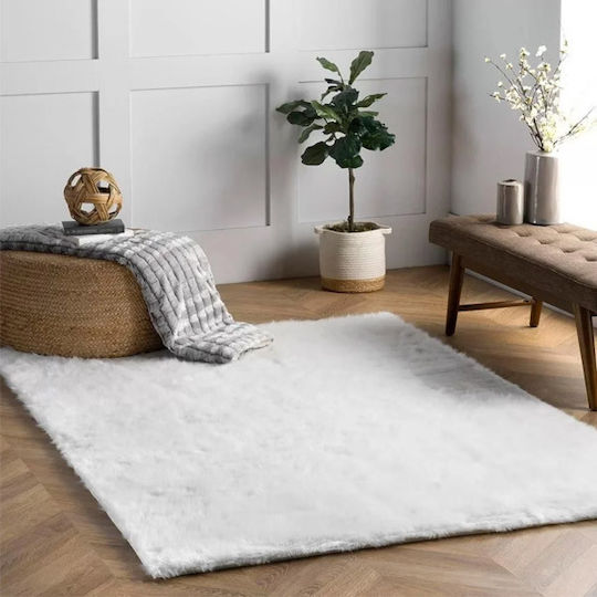 SpitiBazaar Antiderapant Covor Rectangular Din blană Alb