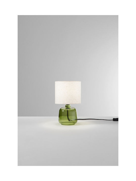 Fan Europe Emerald Glass Table Lamp with Beige Shade and Green Base