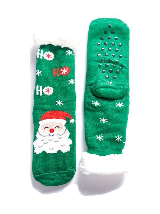 Women's Christmas Fleece Santa Claus Slippers Socks Green