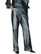 Women's High-waisted Fabric Trousers with Elastic in Loose Fit Gray