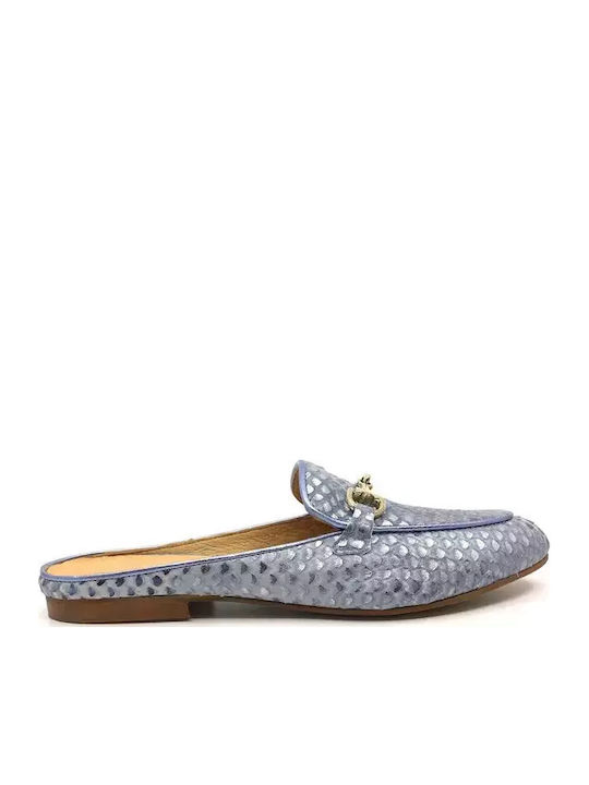 Leder Mules mit Absatz in Hellblau Farbe