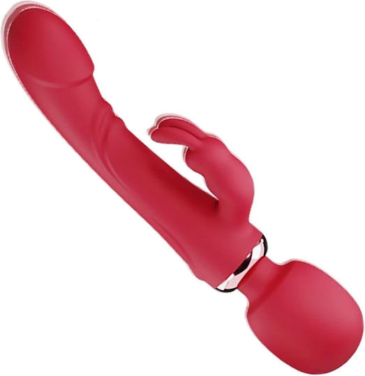 Smd Limitless Wand Vibrator 3-in-1 Rabbit Wireless Clitoral Vibrator & Realistic Dildo Red