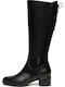 Leder Damenstiefel mit Gummizug Schwarz