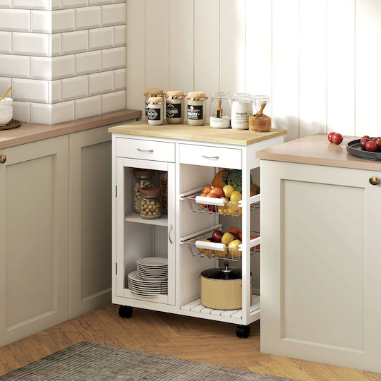 HomCom Τρόλεϊ Κουζίνας Ξύλινο 2 Θέσεων Λευκό 67x35x80cm