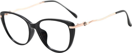 Techsuit Anti-Blue Light Glasses Reflex PC 86162 Women Round TR90 & Metal Frame AC Lens Gold Black