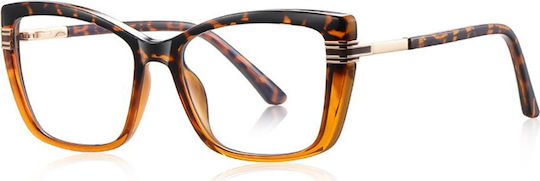 Techsuit Anti-Blue Light Glasses Reflex PC 2273 Women Oversized TR90 & Metal Frame AC Lens Transparent Leopard