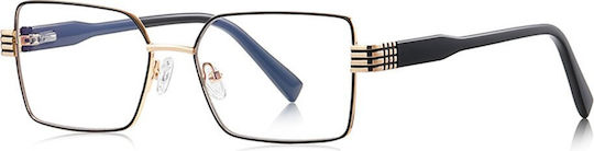 Techsuit Anti-Blue Light Glasses Reflex PC 3160 Women Rectangle Metal Frame AC Lens Black