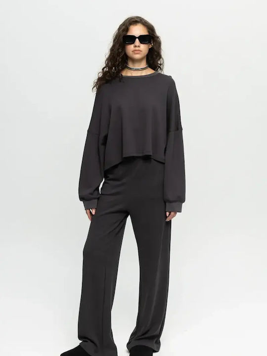 Γυναικείο Crop Top Βαμβακερό Μακρυμάνικο Black, Dark Grey