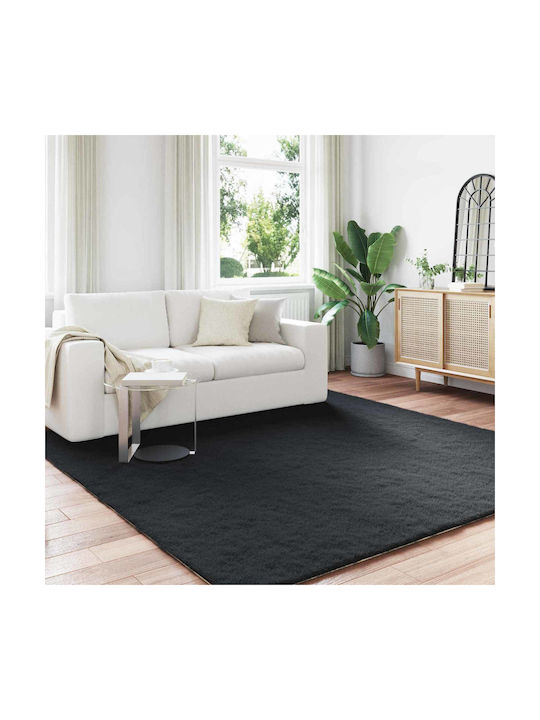 vidaXL Teppich Rechteckig Synthetisch,Polyester/Cotton/Leather Schwarz