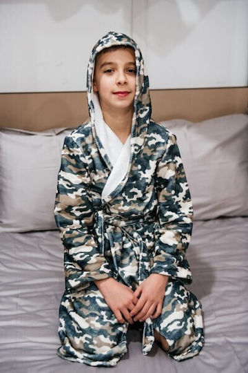 Carmel Kids Hooded Bathrobe Green Camouflage