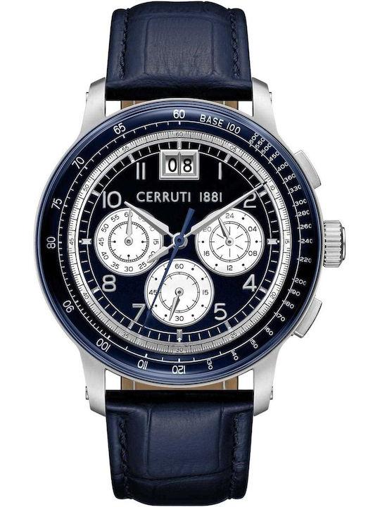 Cerruti Ανδρικό Ρολόι Χρονογράφος Μπαταρίας με Μπλε Δερμάτινο Λουράκι