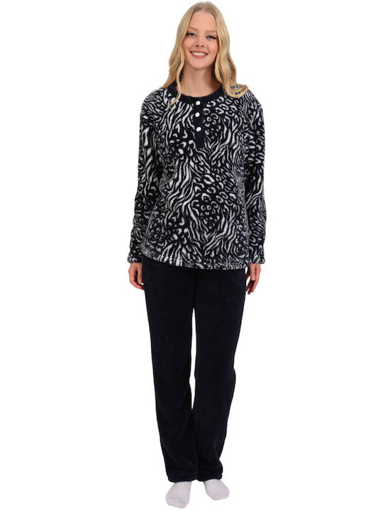 Lydia Creations Winter Women's Pyjama Set Dark Blue