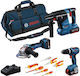 Bosch 0615A5007H Σετ Γωνιακός Τροχός, Δραπανοκατσάβιδο & Πιστολέτο 18V με 3 Μπαταρίες 5Ah και Θήκη
