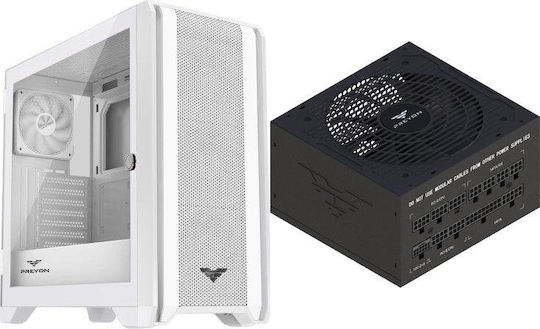 Preyon Nest Windy Gaming Midi-Turm Computergehäuse mit Seitenfenster Weiß + Netzteil Preyon Eagle Power Gold 750W