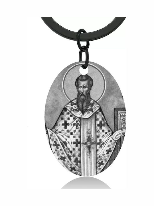 Breloc Amuletă Sfântul Vasile Oțel Negru Basilios Bijou Box
