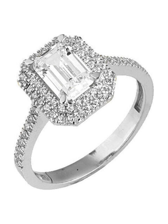 Xrisokosmima Ring with Zircon made of White gold 14K