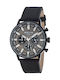 3Guys Men's Watch Battery with Black Leather Strap
