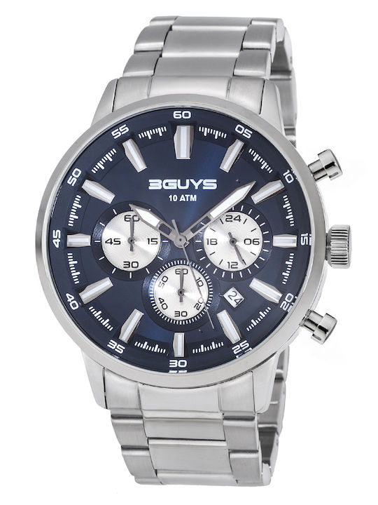 3Guys Men's Watch Battery with Silver Stainless Steel Bracelet