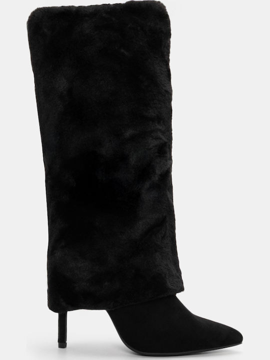 Damenstiefel mit hohem Absatz & Gummizug Schwarz