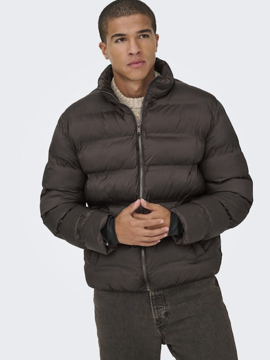 Only & Sons Jacket Puffer Windproof Brown