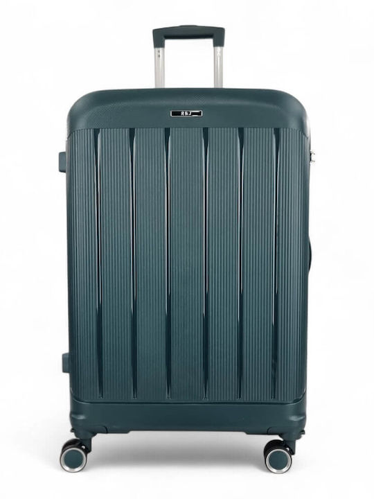 R&J Large Travel Suitcase Hard Green with 4 Wheels Height 75cm r&j-pp003-28-prasino